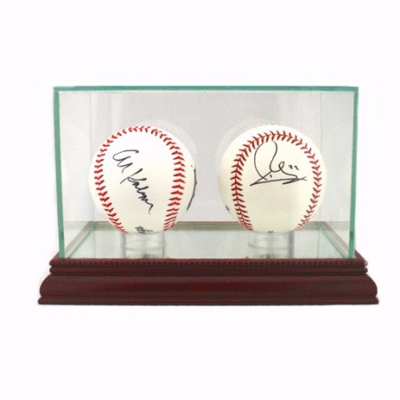 ETCHED GLASS DOUBLE 2 BASEBALL DISPLAY CASE - DESKTOP